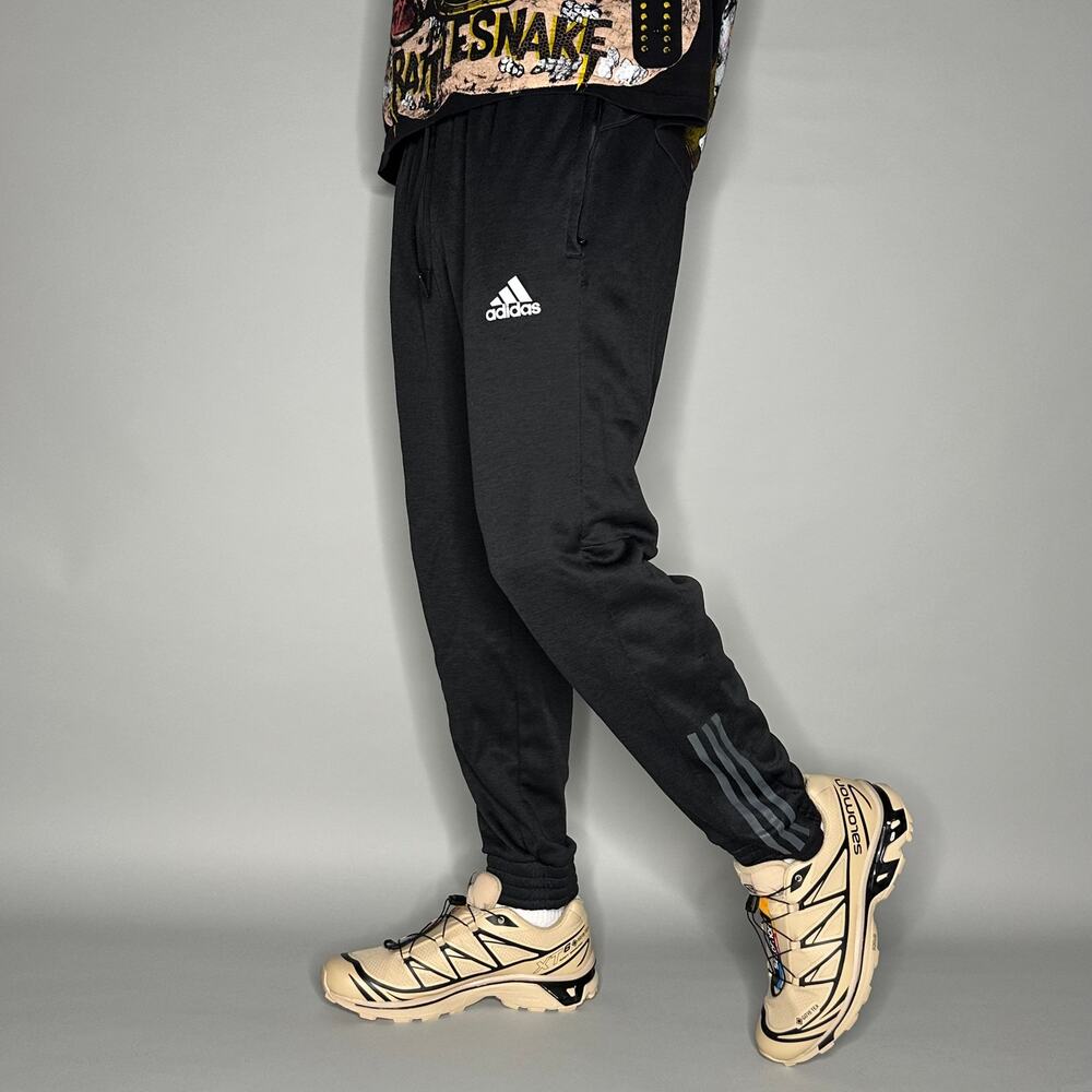 Vintage Y2K Adidas Sweatpants Mens L Black White Grey 3 Logo Polyester Joggers